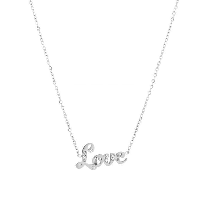 Bijoutheek Collier Love witte stenen zilver