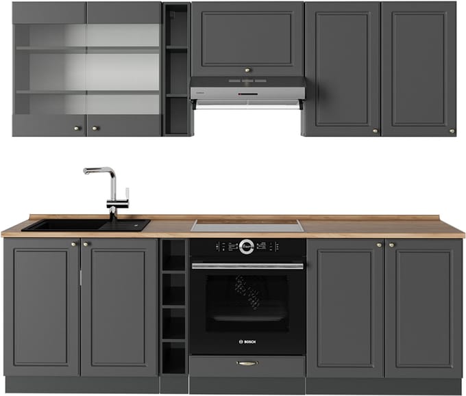 Vicco Fame-Line Complete keukeneenheid – 235 cm, WB Eik Anthrazit-Gold Landhaus