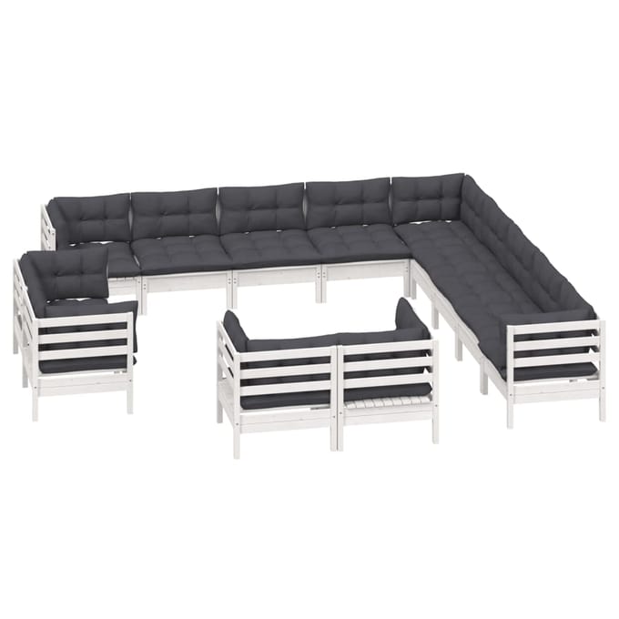 vidaXL - 13-delige - Loungeset - met - kussens - massief - grenenhout - wit