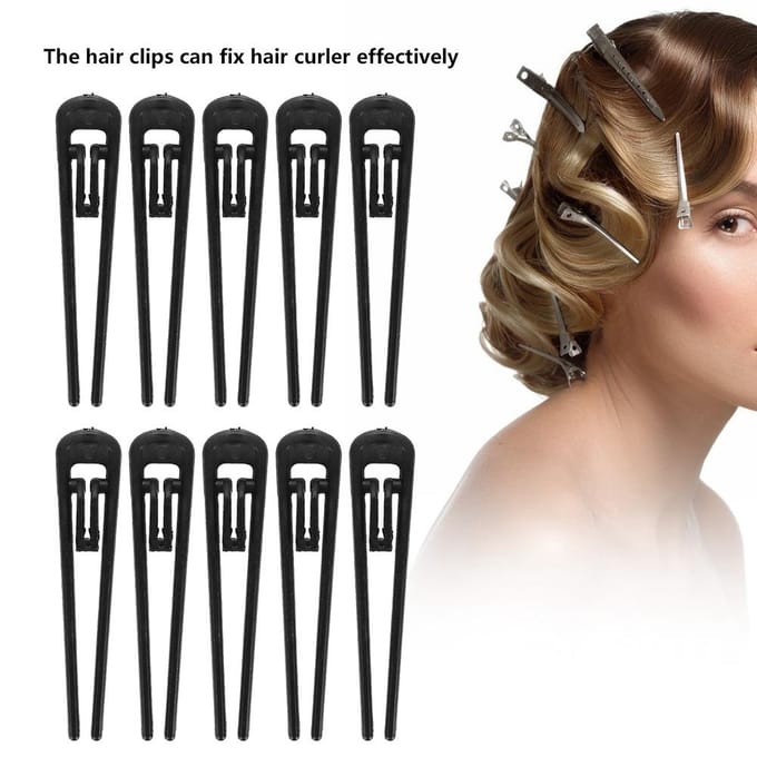 Plastic Hittebestendige Haarkruller Roller Grote Grip Handmatige Haarstyling Tools 10 Clips black