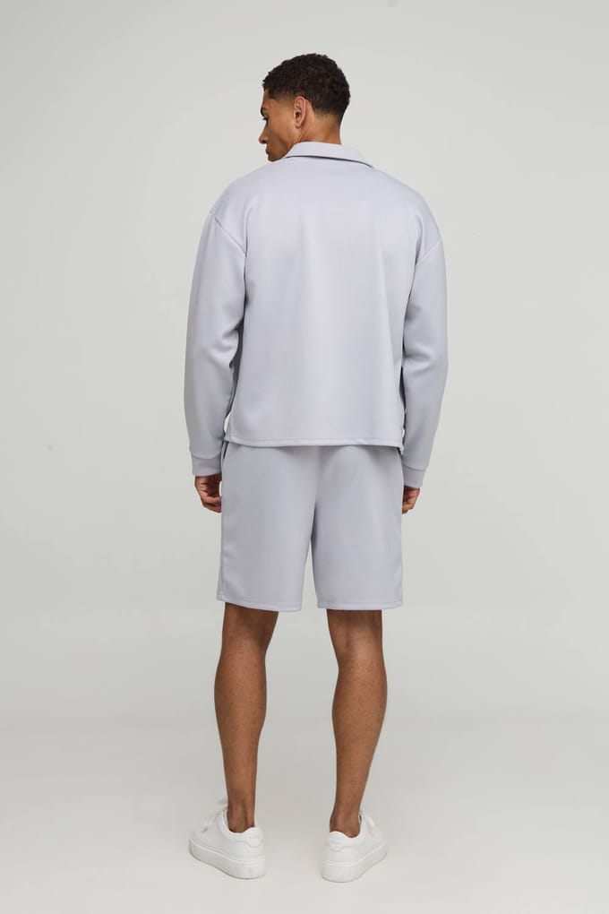 Oversized Scuba Harrington en Relaxed Short Set | Grey | Size Medium