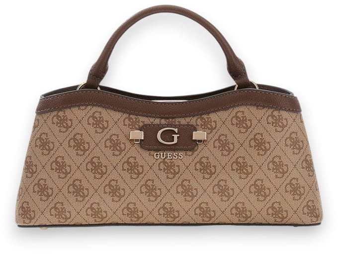GUESS handtas schoudertas Lindsey 2 Compartment Satchel Latte Logo Lichtbruin