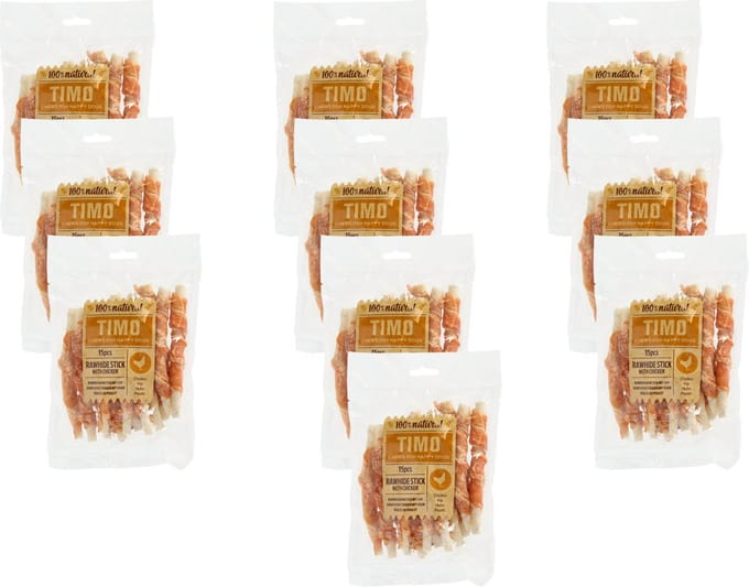 Timo Runder Kauwstick - Hondensnacks - 10 x Kip 12 cm 150 g 15 stuks