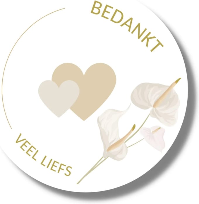 20 x Bedankt Stickers - Veel Liefs - Stickervel - 4 cm