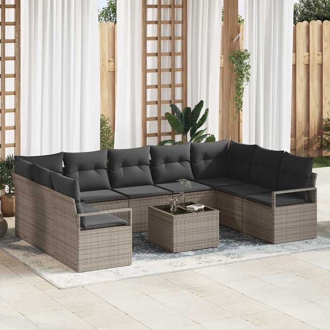 vidaXL - Tuinbank - Set - 10 - st - Lichtgrijs - poly - rattan