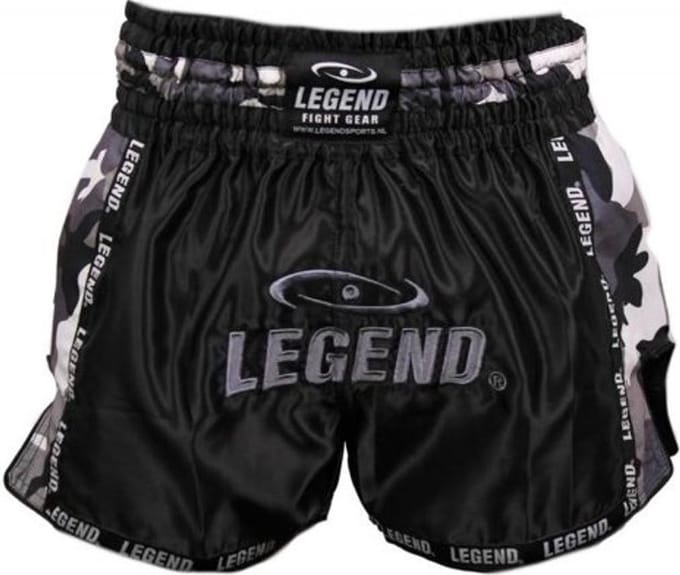 Legend Sports Kickboksshort Camo Unisex Satijn Zwart/grijs Mt S