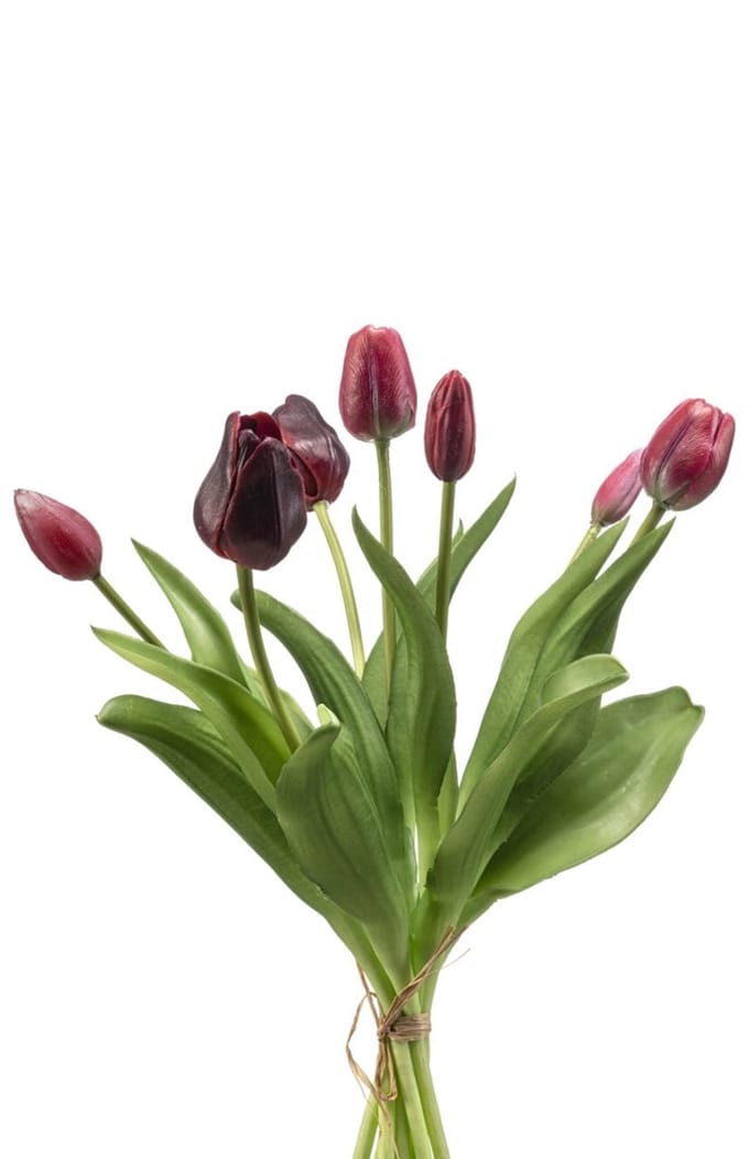 Emerald - Kunstbloem Tulp Bundel 40cm donker rood - Kunstplant voor binnen