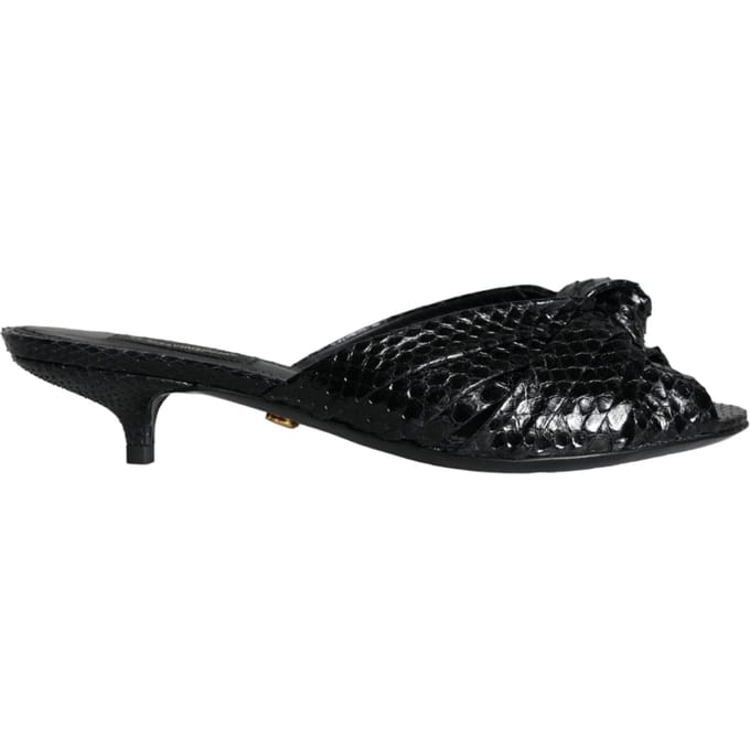 Dolce & Gabbana Zwarte Leren Hakken Slides Sandalen Schoenen