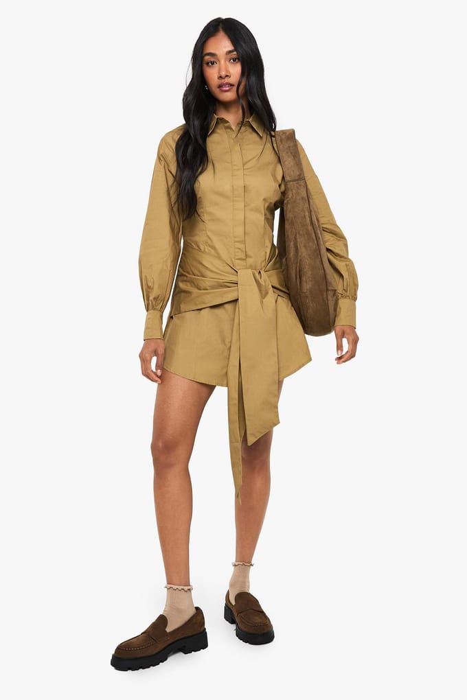 boohoo Dames Wikkel-shirtjurk | Khaki | Maat: 8
