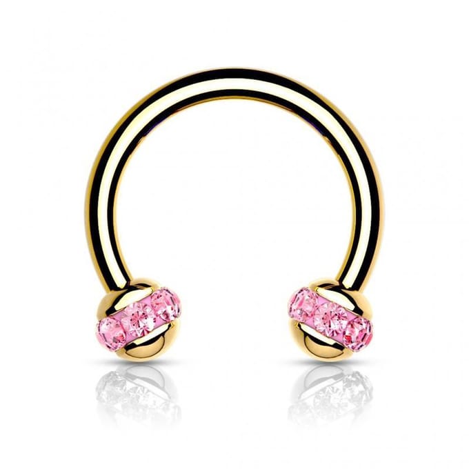 Piercing PVD horseshoe rond met steen 1.2x8x3 - goud roze - LMPiercings