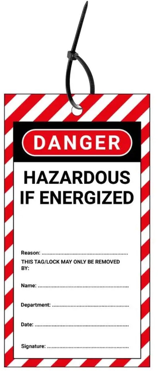 LOTO tags hazardous if energized EN - 10 stuks - inclusief tiewraps