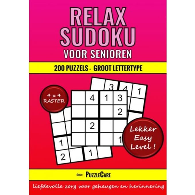 Sudoku Relax Voor Senioren 4x4 Raster - 200 Puzzels Groot Lettertype - Lekker Easy Level! - Puzzle Care
