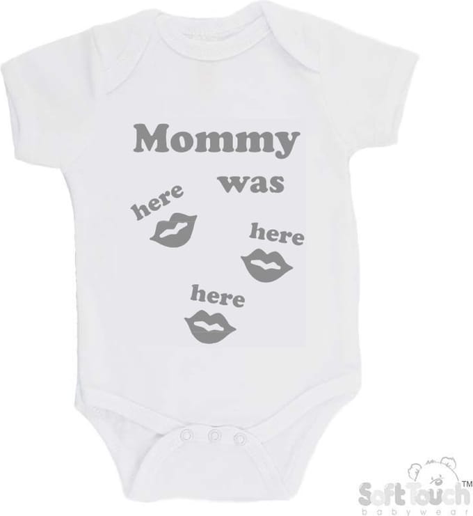 100% katoenen Romper "Mommy was here here here" Unisex Katoen Wit/grijs Maat 62/68