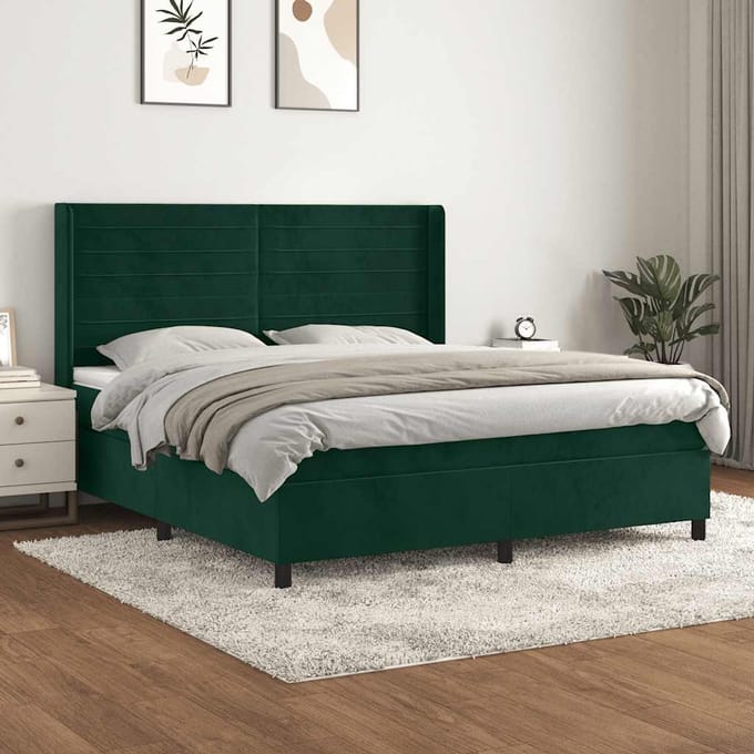 vidaXL - Boxspring - met - matras - fluweel - donkergroen - 180x200 - cm