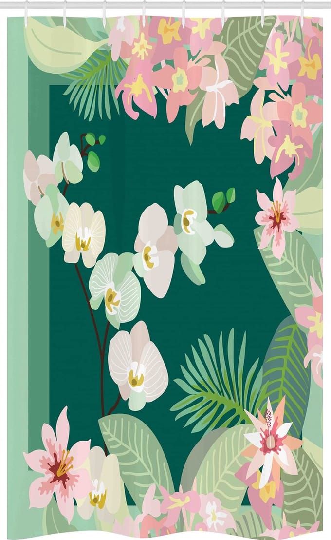 ABAKUHAUS Orchideeën Douchegordijn – 120x180 cm – Mint & Forest Groen