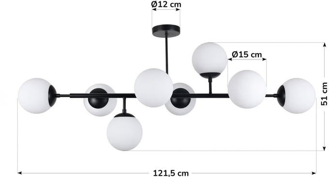 LumenXL - Design plafondlamp zwart met melkwit glazen bollen - Osem