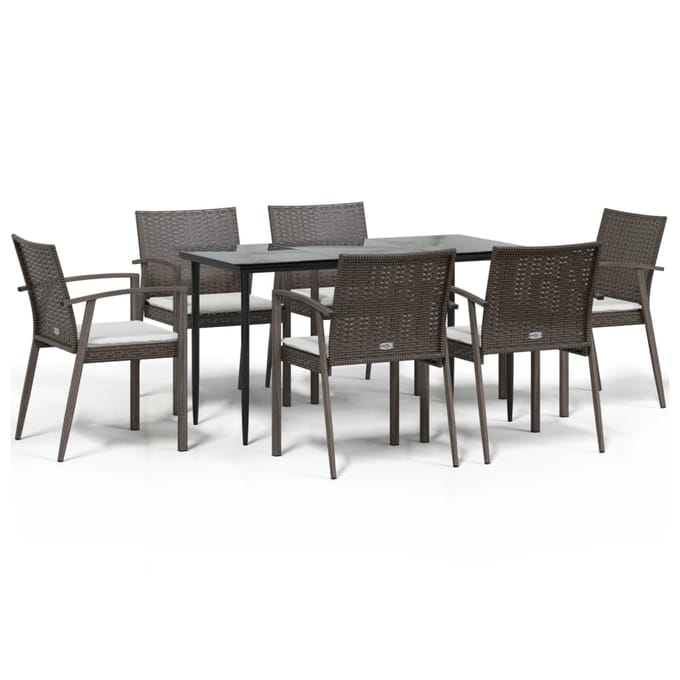 vidaXL - 7-delige - Tuinset - met - kussens - poly - rattan - en - staal