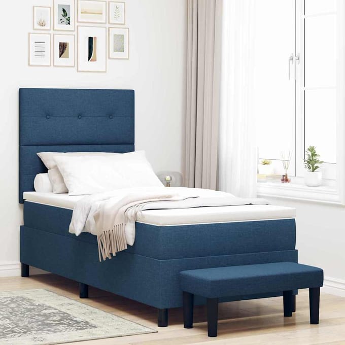 vidaXL - Boxspring - bed - met - hoofdeinde - Blauw - 100 - x - 200 - cm - Stof