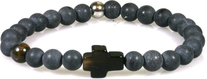 IbizaMen - matte onyx 8mm - kruisje met RVS -19cm