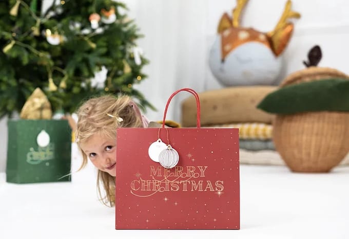 Giftbag Merry Christmas Rood - 32,5 x 26,5 x 11,5 cm