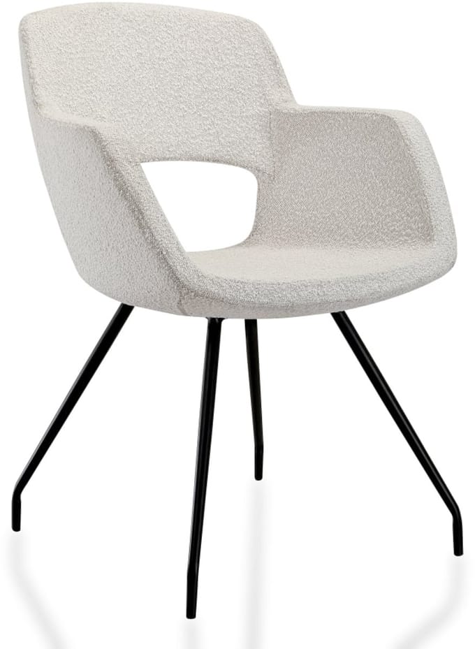 Vergaderstoel Taro in bouclé stoffering Creme met 4-poots frame