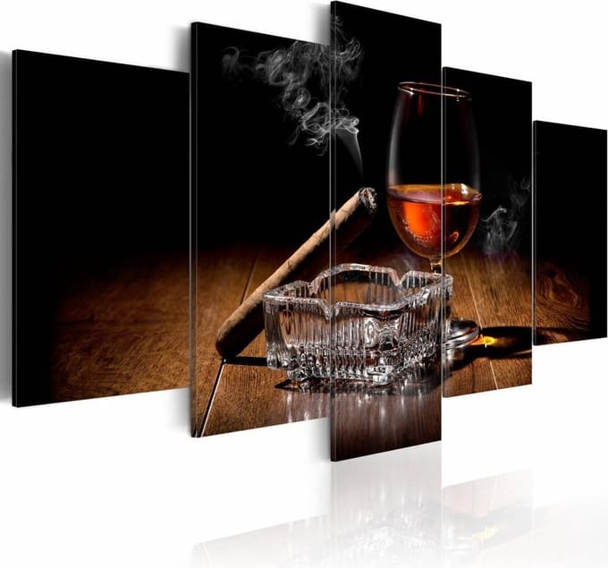 Schilderij - Drank en Sigaar, 5 luik, Zwart/Bruin, 2 maten, Premium print