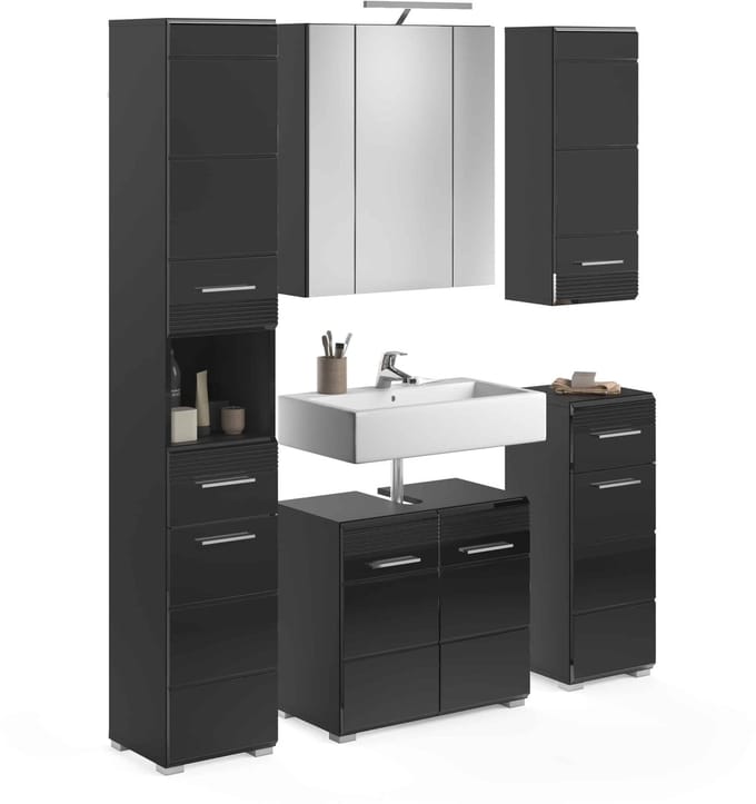 Linus badkamercombinatie zwart hoogglans MDF TZ - 34x151x182cm