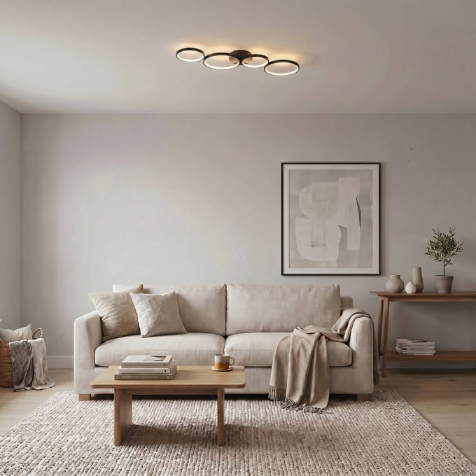 Lindby LED plafondlamp Evengeline, zwart, aluminium, 88 cm