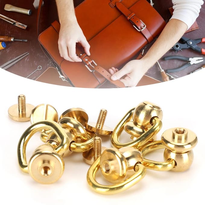 5 Sets D-ring Klinknagels Messing Nagel Chicago Stud Schroef Leerbewerking Parfum Bel Goud 10x5mm beige