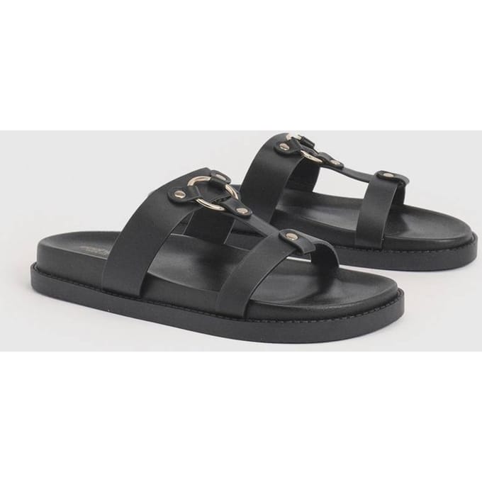 boohoo Dames Brede Pasvorm T-bar Chunky Sandalen | Zwart | Maat: 36