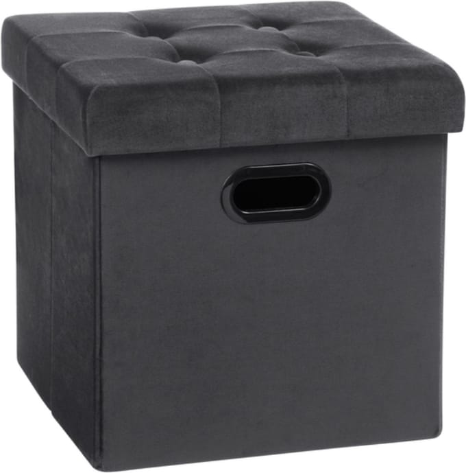 Poef - Grijs - Velvet - Met opbergruimte - 37.5x37.5x38cm