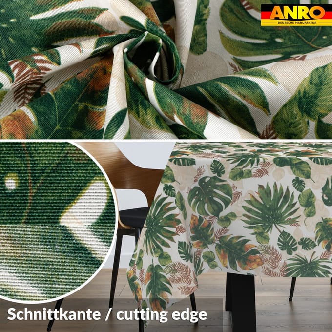 ANRO Tafelkleed Jungle bladeren Groen 140cm x 20m Rechte rand Afwasbaar Waterafstotend