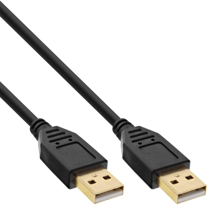InLine® USB 2.0 kabel, A naar A, zwart, gouden contacten, 2m