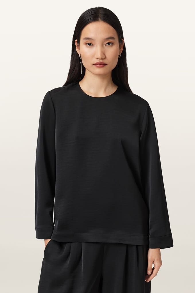 AllSaints Leanne Top Black Taglia: 4 | Maglie a manica lunga Outlet | Donna | Nero