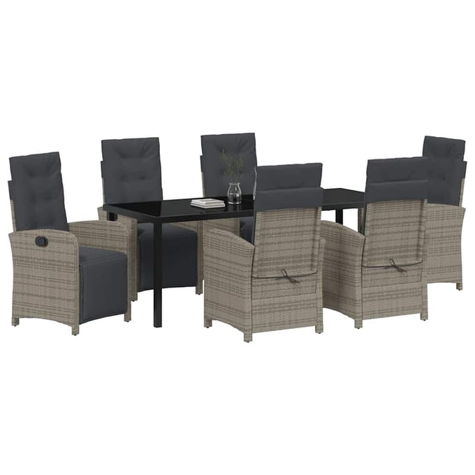 vidaXL - Tuin - Eettafel - Set - 7 - st - Grijs - poly - rattan