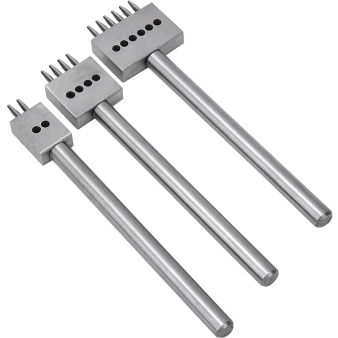 3 Stuks Prong Beitel Zilver Gereedschapsstaal 2 4 6 Tanden DIY Handgemaakt Leer Gat Pons(6 mm ) gray