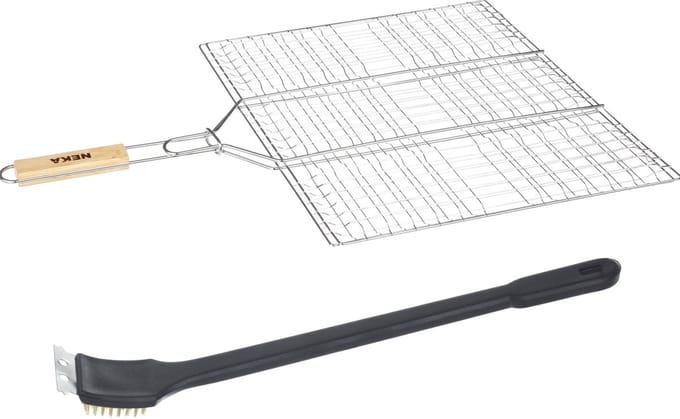 BBQ/barbecue hamburger grill klem met houten handvat - incl. schoonmaakborstel