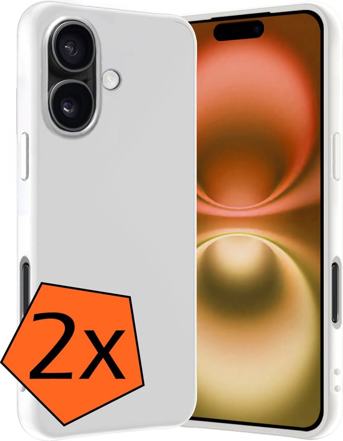 Hoes - 2 Stuks - Geschikt voor Apple iPhone 16 - Sterk & Shockproof - Case Siliconen - Back Cover - Telefoon Hoes - Wit