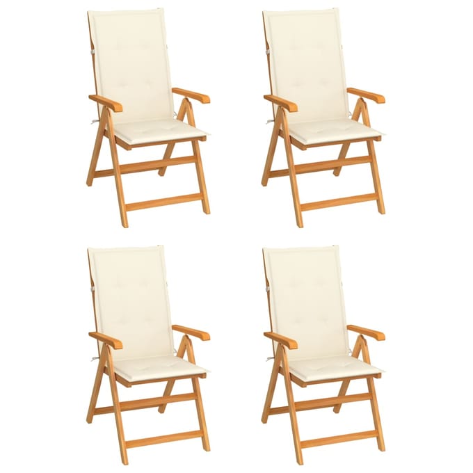 vidaXL - Inklapbare - stoelen - 4 - st - met - crèmekleurige - kussens