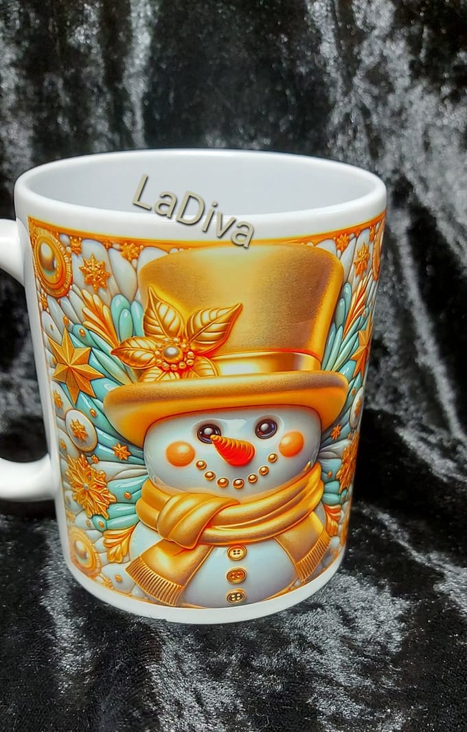 kerst mok, sneeuwpop mok, bedrukte mok, mok, sneeuwpop, koffie beker