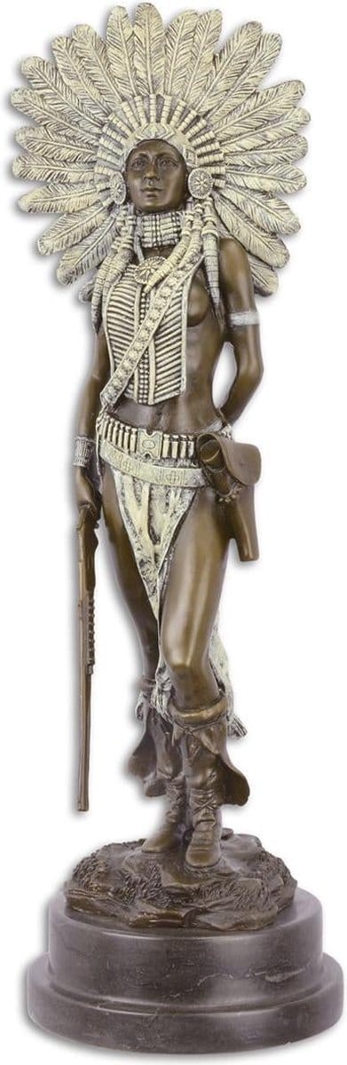 Bronzen Beeld Vrouwelijke Indiaan Met Geweer 15x14x45 cm