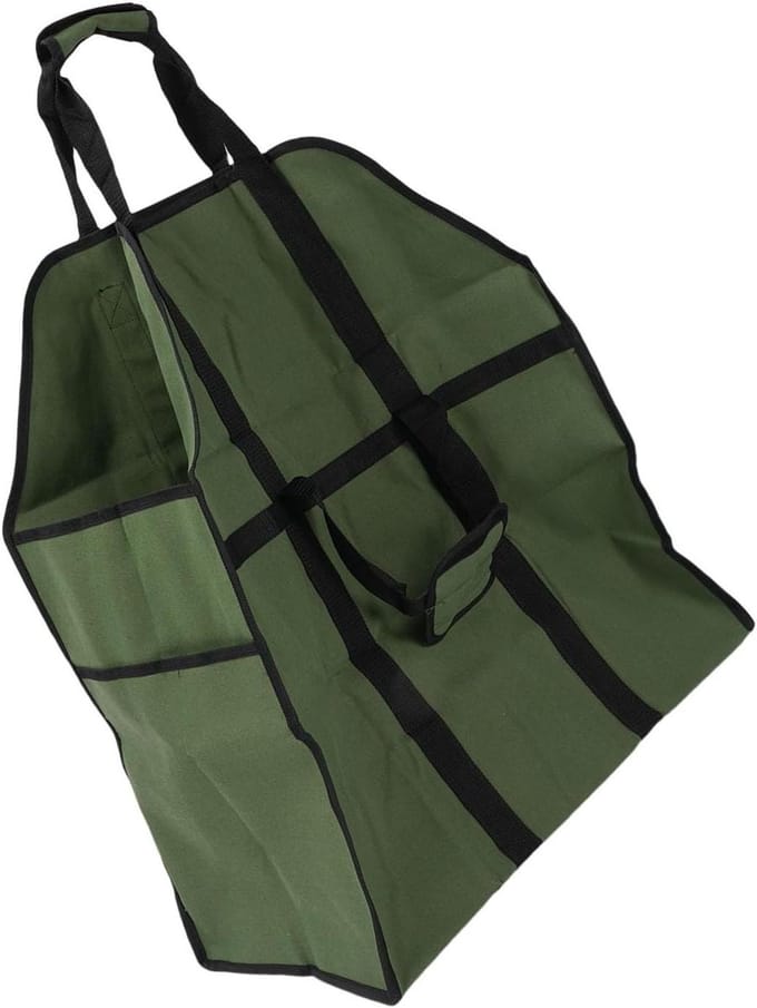 Brandhout Opbergtas - Houtdrager Canvas - Kamperen en BBQ - Zware Canvas Constructie - 785 Gram - Bruin