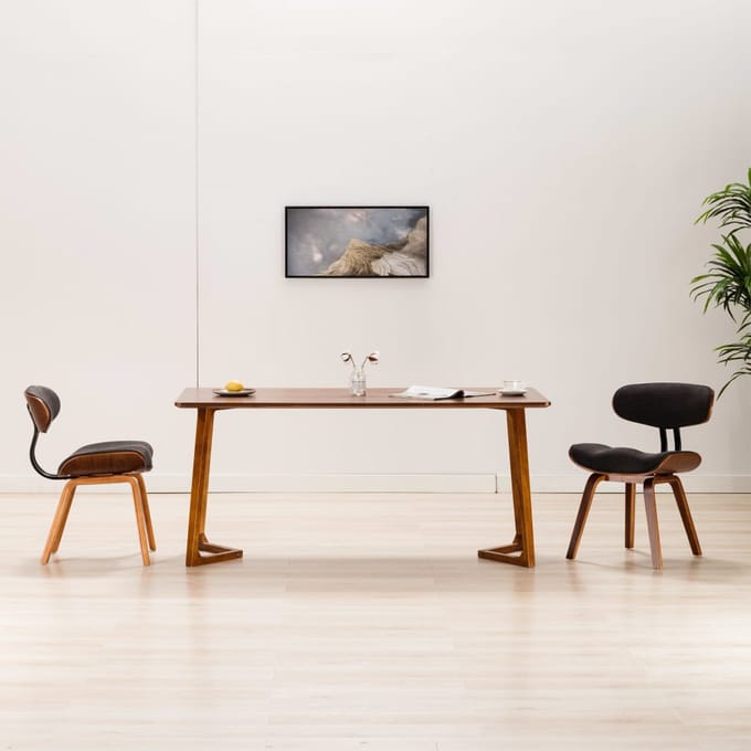 vidaXL - Eetkamerstoelen - 2 - st - gebogen - hout - en - stof - grijs