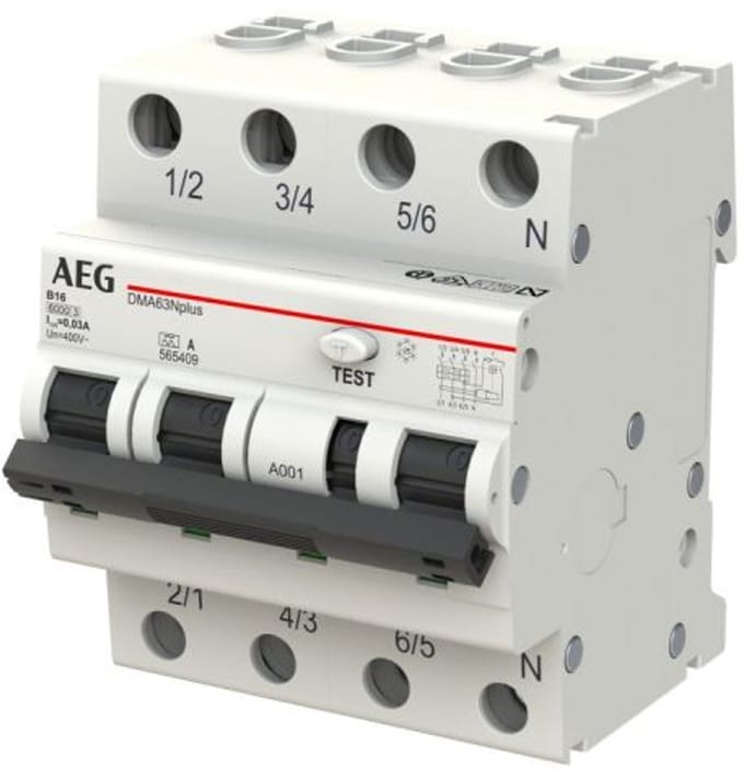 AEG aardlekautomaat 3P+N B16 30mA DMA63N B16/030