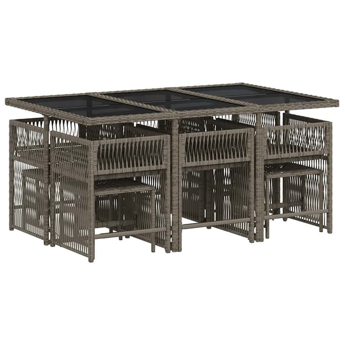 vidaXL - 11-delige - Tuinset - met - kussens - poly - rattan - grijs