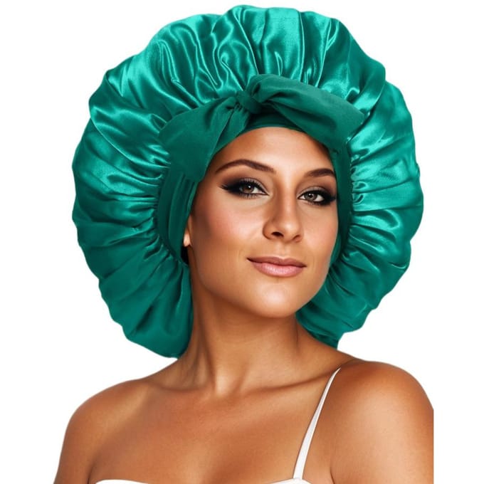Bonnet de nuit en satin pour femme, uni, extensible, avec lien élastique et bonnet de douche ajustable. blue