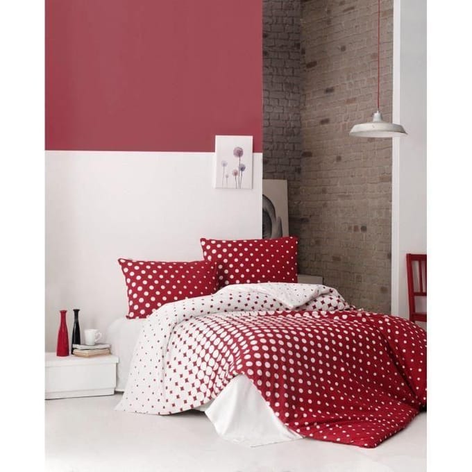 Parure de lit - 1 housse de couette 220 x 240 cm + 2 taies d'oreiller 60 x 60 cm - 100% coton renforcé - Rouge blanc