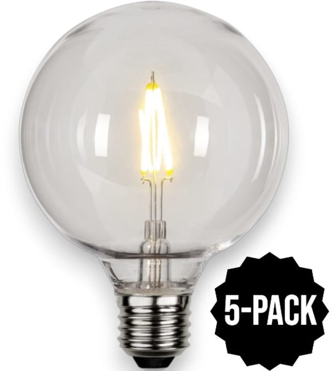 5-Pack | Prikkabel - G95 bol - E27 - 1W - Extra Warm Wit - 2700K - Filament - Helder