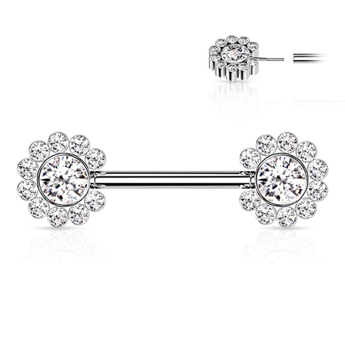Piercing PVD Flower Cluster ends 1.6x14 - zilver - LMPiercings