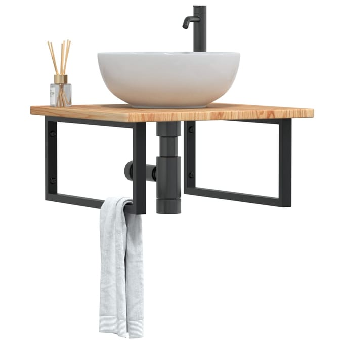 vidaXL - Badkamer - wandschap - staal - en - massief - eikenhout